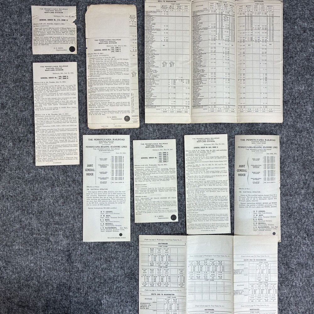 1941 Pennsylvania Railroad PRR General Orders & Timetable Inserts Lot